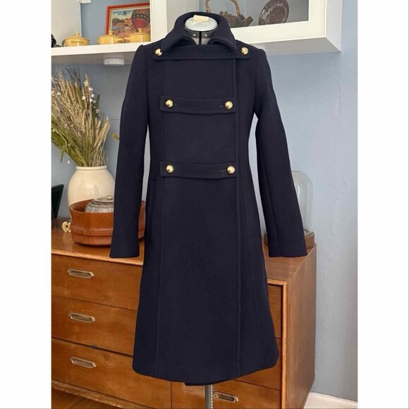 Sandro Military Wool Blend Coat Navy Blue Size 34 - Picture 1 of 11